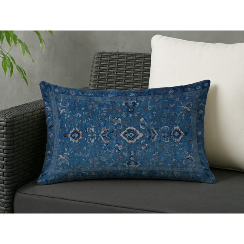 Coussin décoratif intérieur / extérieur gris Modern Modern, Rectangle H 25 po x l 18 po, Gris / denim / brun abstrait