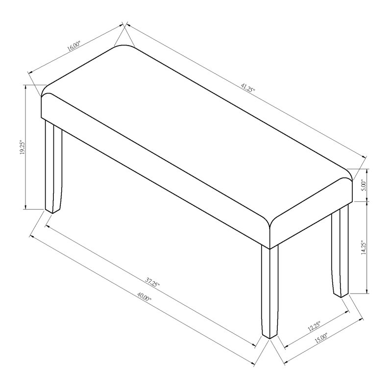 Banc rembourré gris de 42 po de style contemporain, pieds à finition noire pour une conception élégante de l'apparence de la salle à manger et une amélioration de la décoration du vestibule