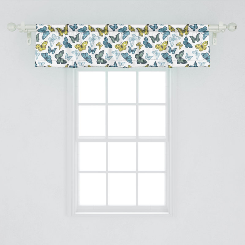Ambesonne papillon cantonnière lot de 2 délicat insecte printemps cadet bleu jaune blanc, L 42 po x L 18 po
