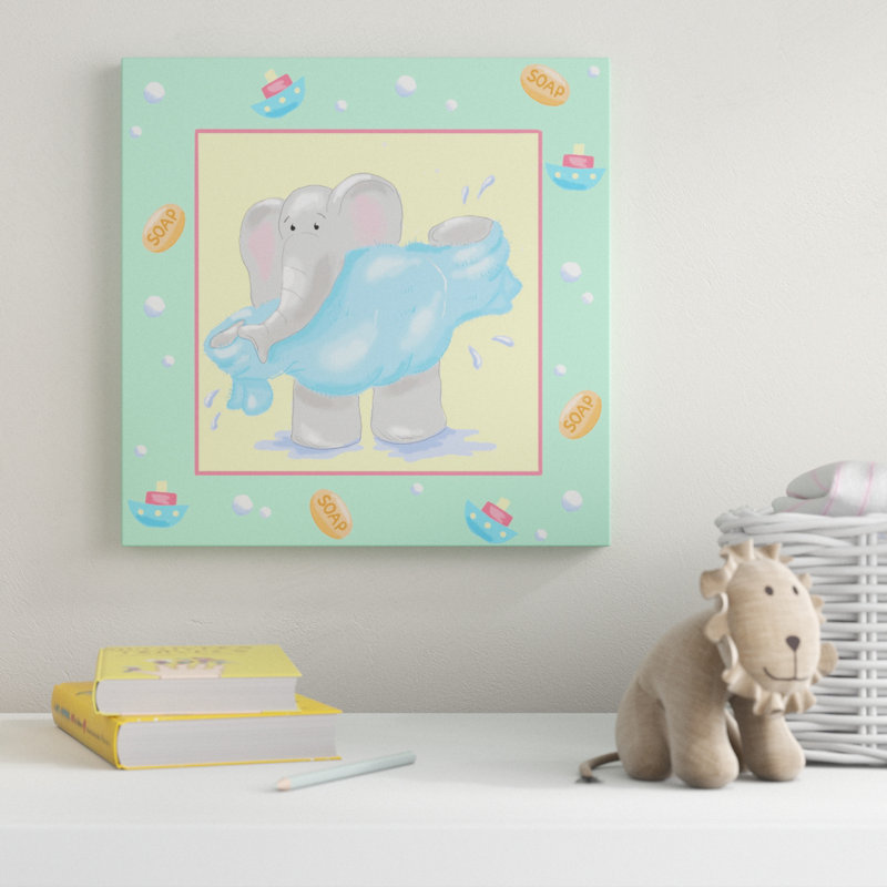 « baby éléphant salle de bain iv », art sur toile, H 14 po x l 14 po x P 2 po