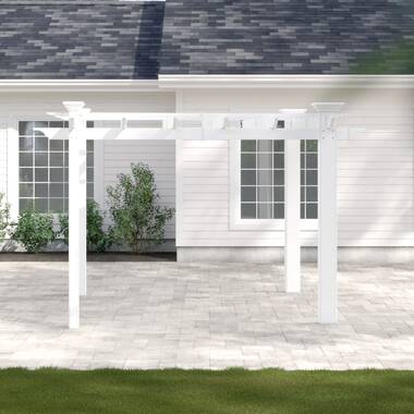 Vita 10 ft. x 10 ft. White Vinyl Deluxe Pergola with Base Moldings and Canvas Weave