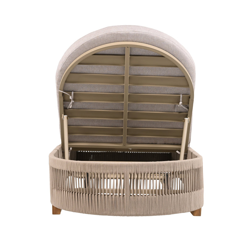 Chaise longue en corde tissée de patio Ishmam avec dossier réglable (coussin non inclus), Finition corde beige / teck