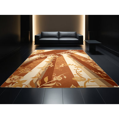 Tapis floral brun et beige lavable à la machine Darwin