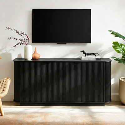 Buffet moderne cannelé de 63 po avec bord incurvé, meuble télé avec portes pliables