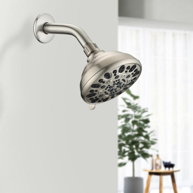 Pommeau de douche en nickel brossé de 12 cm (4,72 po) - Haute pression, 6 jets, fonction anti-obstruction, débit de 6,8 l/min (1,8 gpm), installation facile, fonction rapide.