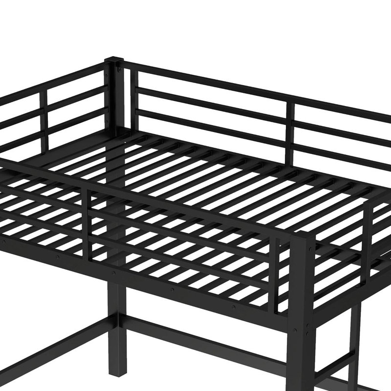 Full Size Black Metal Loft Bed  With 2 Built-in Ladders, Full