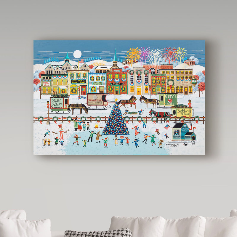 « winter fest », reproduction de peinture à l’acrylique sur toile tendue, H 30 po x l 47 po x P 2 po
