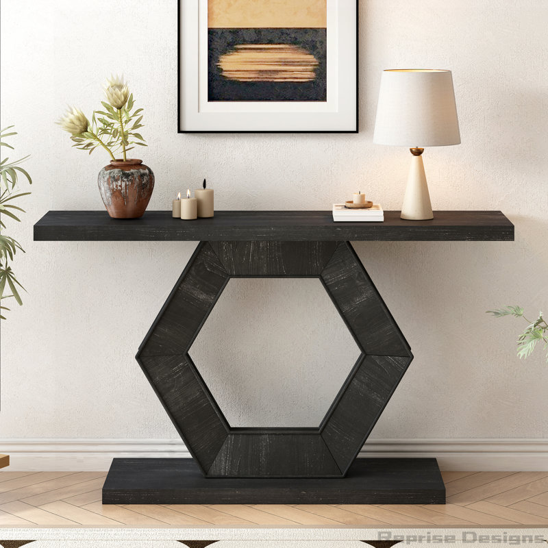 Modern Entryway Table with Hollow Hexagon Leg Structure, Black