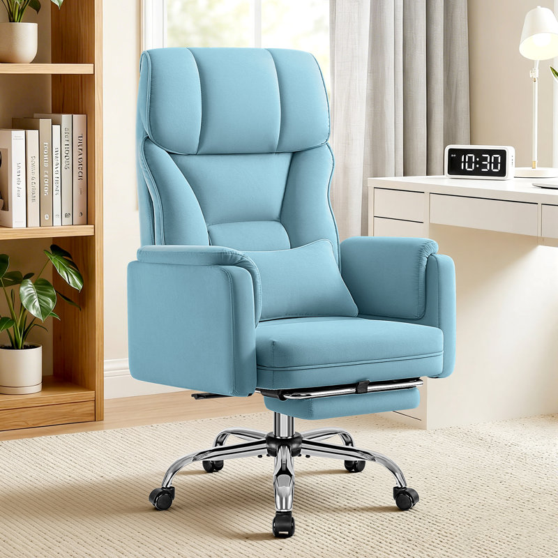 Chaise de bureau de direction ergonomique en velours avec accoudoirs rabattables, Bleu
