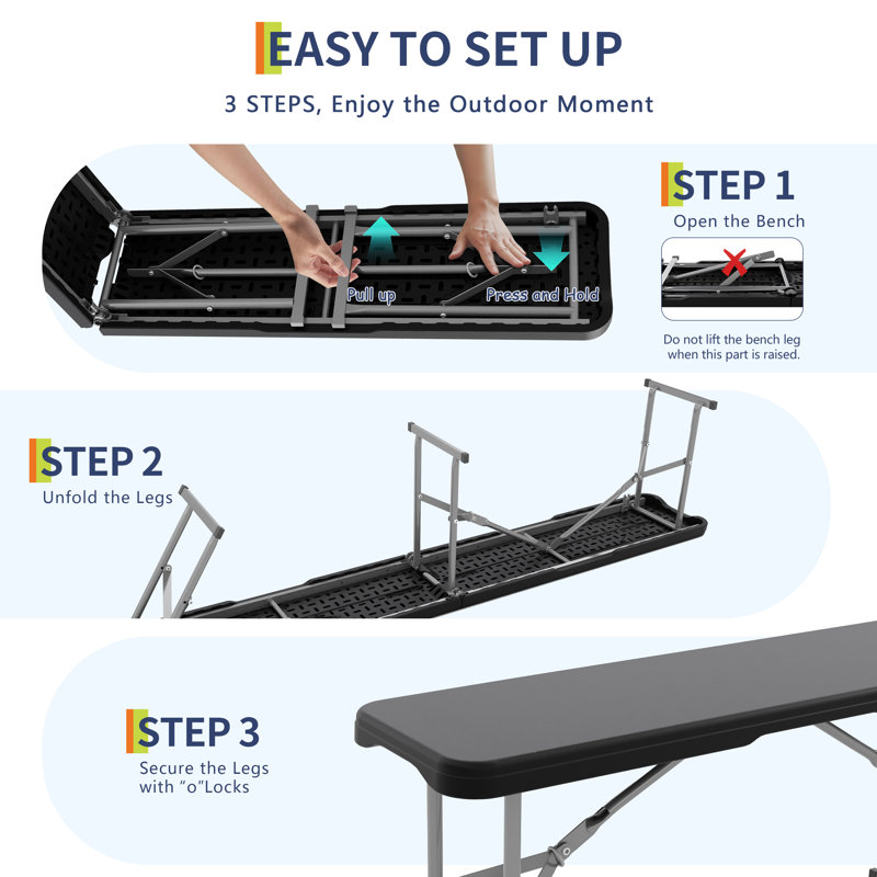 Banc de 6 pieds pliable, Noir