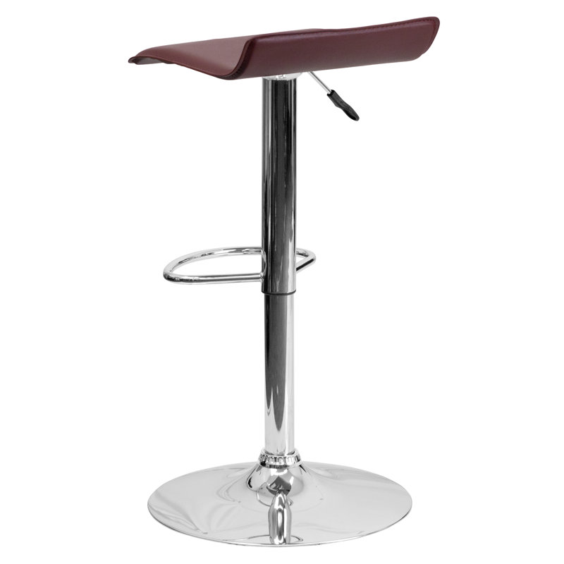 Tabouret de bar contemporain à hauteur réglable en vinyle avec siège ondulé uni et base chromée Murphy, Bourgogne