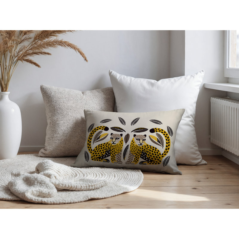 Coussin lombaire réversible Ayra Leopard, Rectangle H 14 po x l 20 po, Jaune