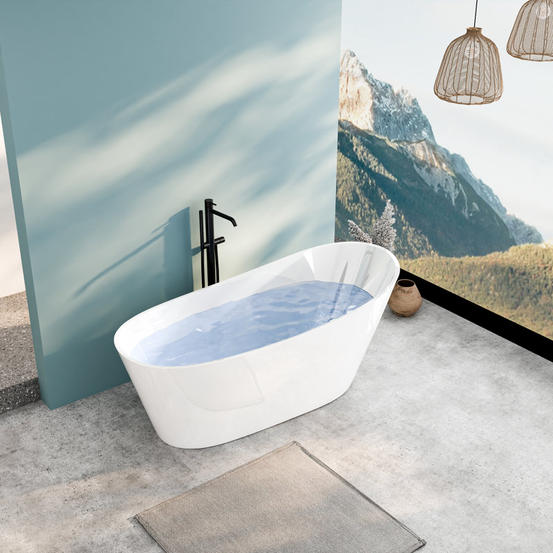 Biocura 67" Modern Acrylic Freestanding Bathtub With Brushed Nickel Drain, Polished Chrome