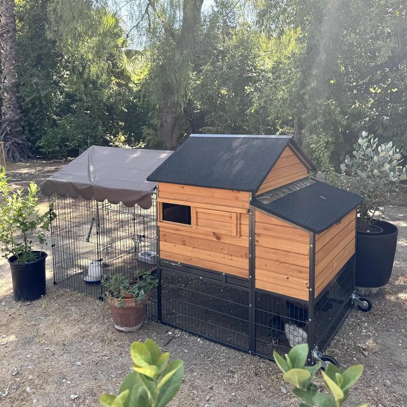 85" Movable Wooden and Steel Chicken Coop with Tarp Roof