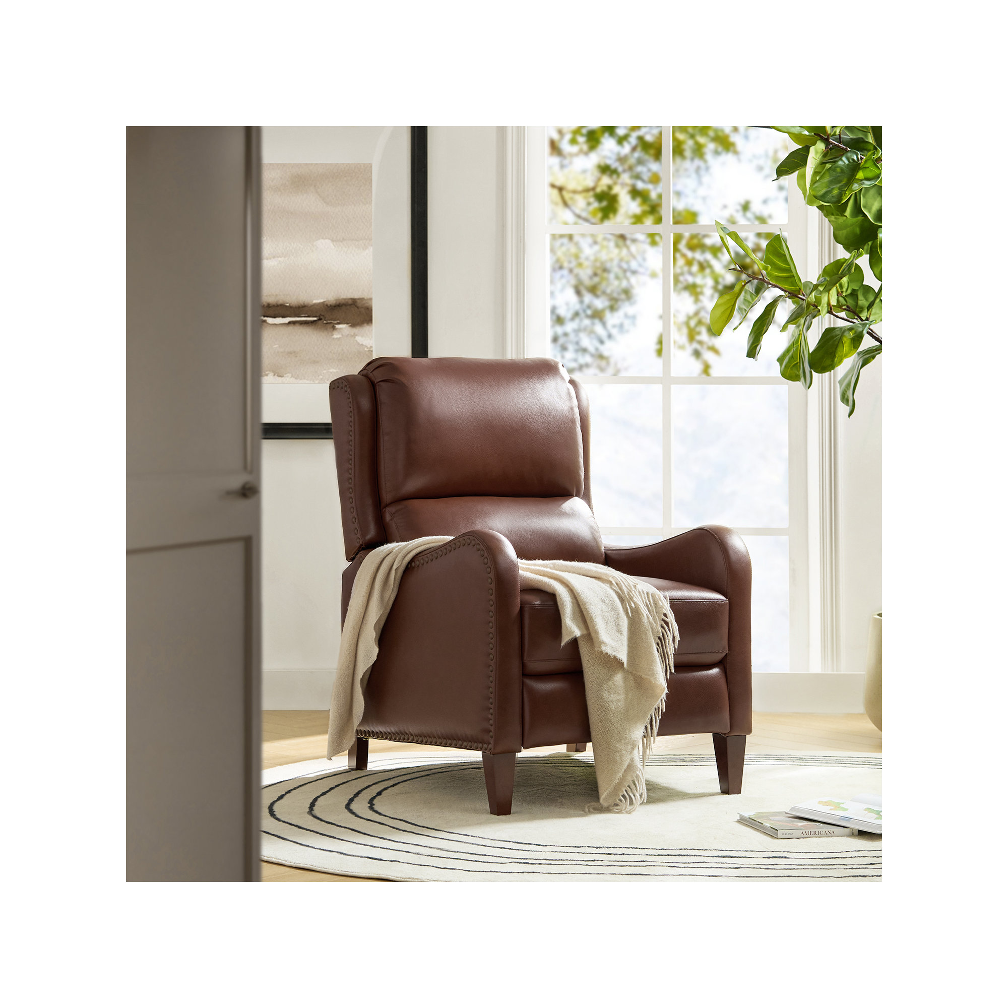 Beecher 28.75" Wide Genuine Leather Manual Club Recliner, Brown Top Grain Leather