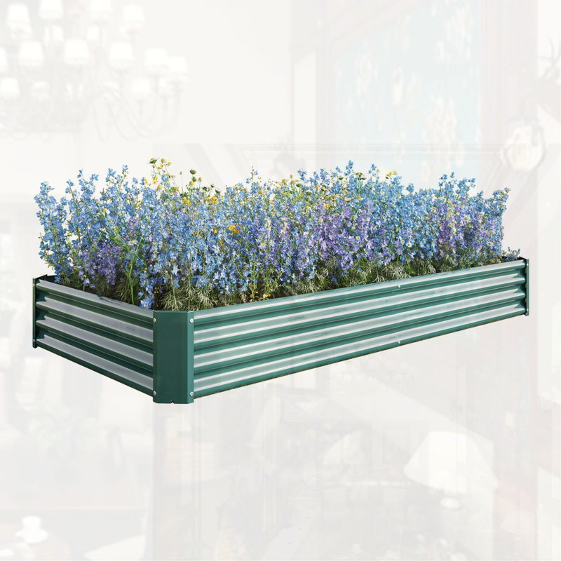 Metal Raised Bed Garden Flower Planters, 11.81" H x 91.34" W x 44.69" D, Green