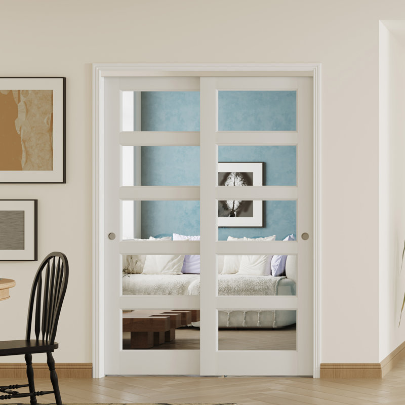 2 portes intérieures en panneau de fibres à densité moyenne avec quincaillerie en aluminium et porte coulissante en verre transparent blanc 5-Lite