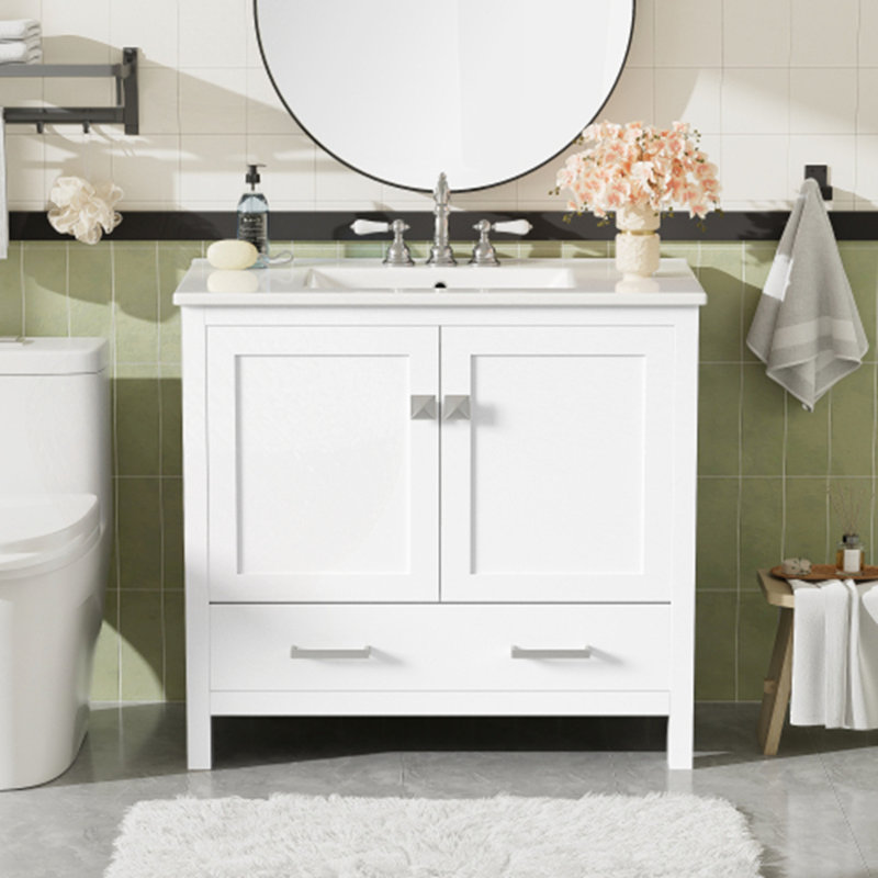 Meuble-lavabo 36 po avec lavabo en céramique, Blanc
