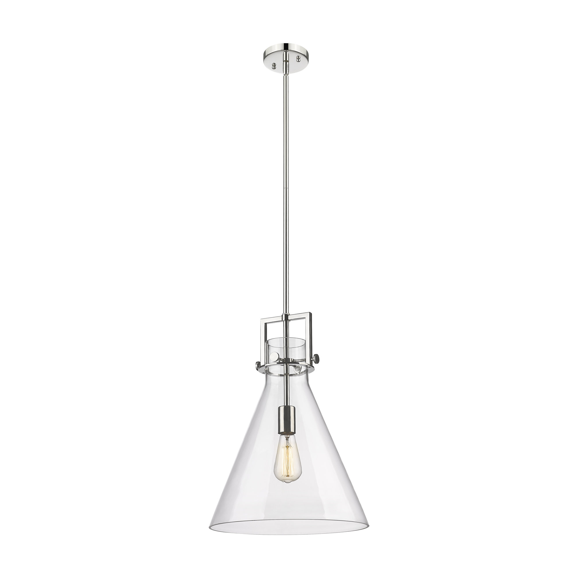Coterie Single Light Glass Dimmable Pendant, Polished Nickel, 19.13" H x 14" W x 14" D, Clear