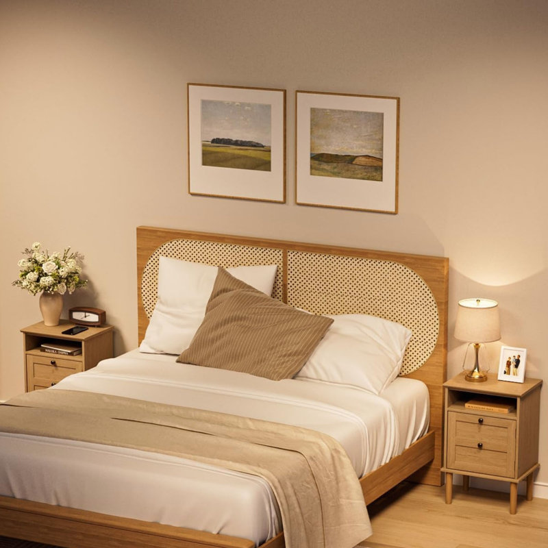 39cm W Manufactured Wood Bedside Table, Beige
