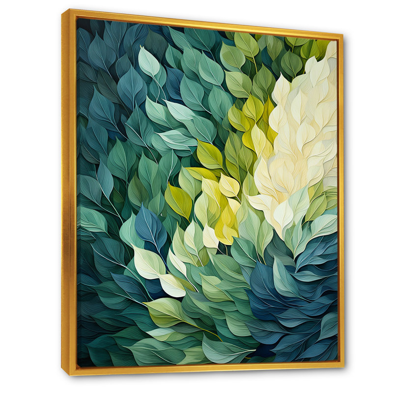 Leaves Green River Collage On Canvas Print, 32" H x 16" W x 1" D, Gold Floater Framed