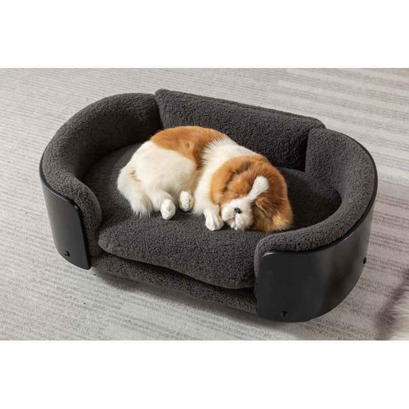 Canapé pour chien en bois massif Inira, L 30,7 po x P 20,08 po x H 9,85 po, Gris foncé / Noir
