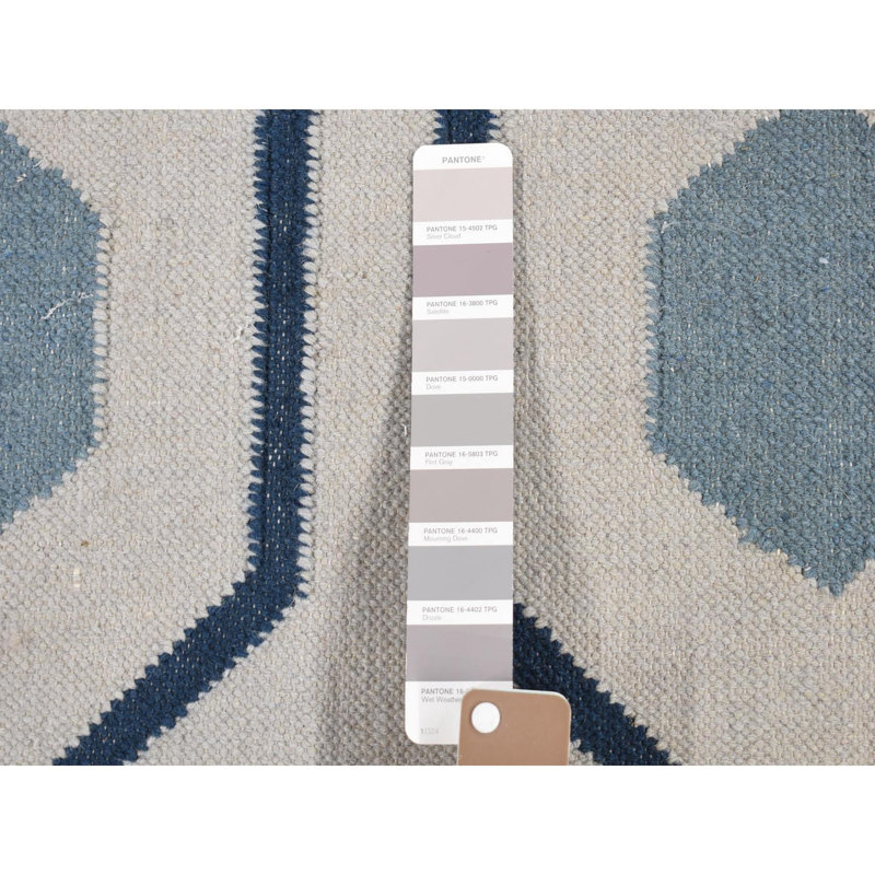 Tapis de couloir bleu en laine à motif géométrique 2 pi 7 po x 6 pi 5BD5368A705542B587C476BAB5250844