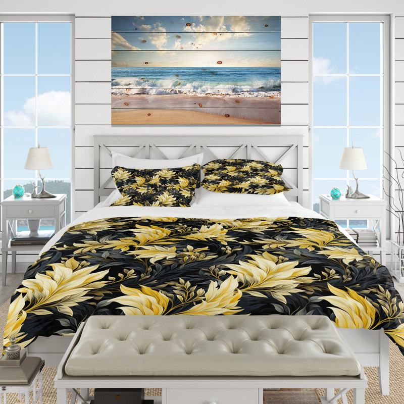 Yellow And Blue Tropical Plants Pattern I - Ensemble de housse de couette tropical