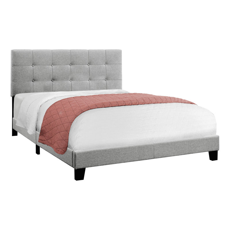 Lit, grand lit, tapissier, aspect lin gris, transitionnel