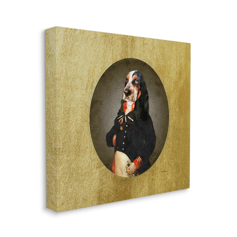 " Funny Classic Antique Style Hound Dog Wearing Suit Portrait " by Amanda Greenwood, Wrapped Canvas, 17" W x 17" H