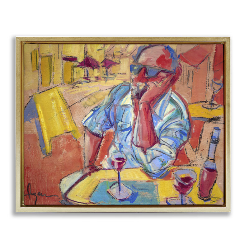 «Man with Wine Portrait», art mural encadré sur toile flottante par June Erica Vess, H 17 po x l 21 po