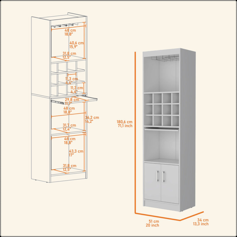 White Bar Cabinet With Wine Storage, White