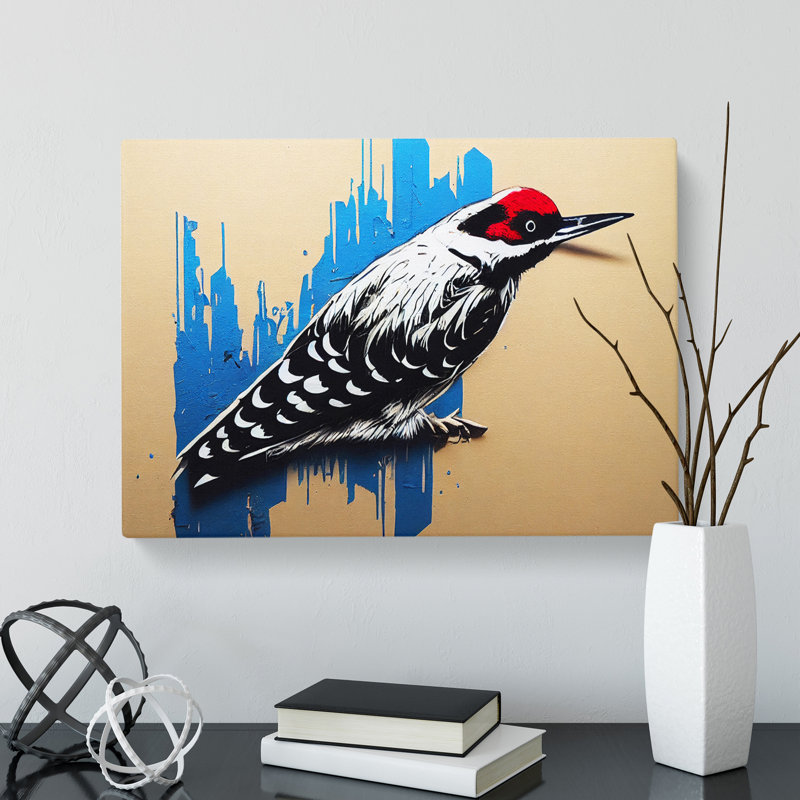 Edgy Woodpecker Bird Abstract - Wrapped Canvas, 40cm H x 60cm W x 3cm D