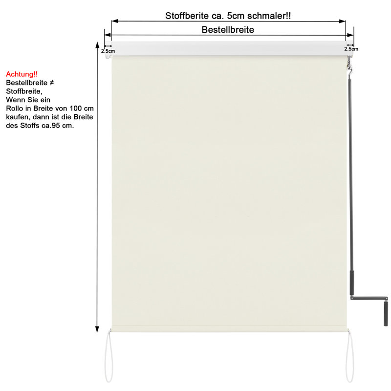 Symple Stuff Fabric Cover Retractable Patio Awning, Beige, 7.7cm H x 100cm W x 240cm D