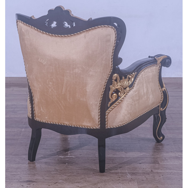 Living Room Set, Black/Gold Linen Blend, Brown