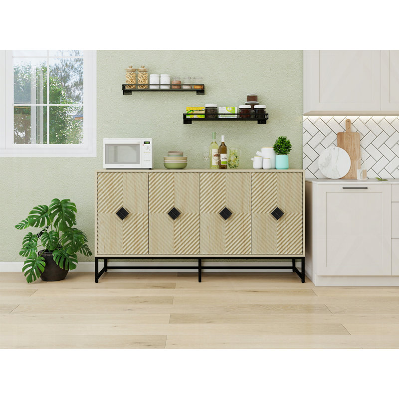 Sideboard Buffet Cabinet With Storage, Black, Natural