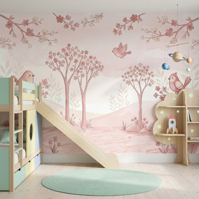 Blossom Trees Wallpaper Pastel Spring Garden Wall Mural