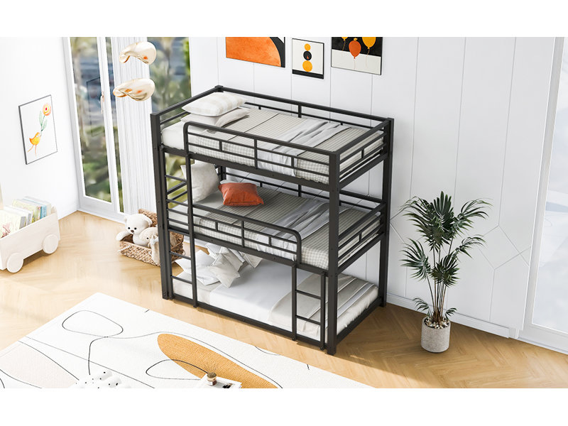 Lit superposé simple en métal, noir, Noir
