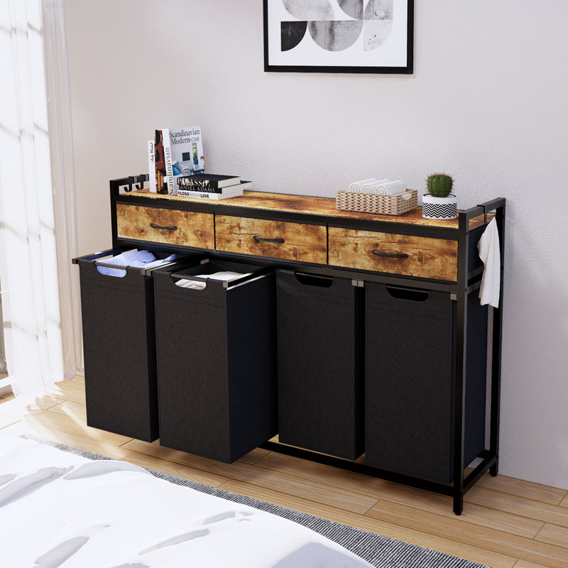 Laundry Hamper Laundry Sorter With 4 Removable Bags, Laundry Basket With Drawers