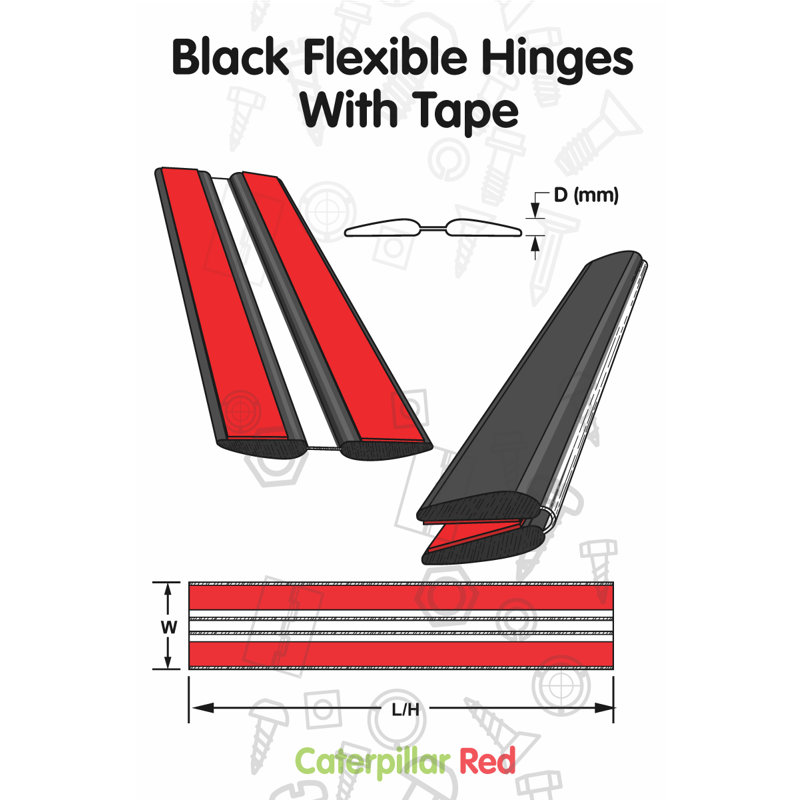 4x 200 mm Black Acrylic Flexible Hinges, Self-Adhesive, No Glue Required