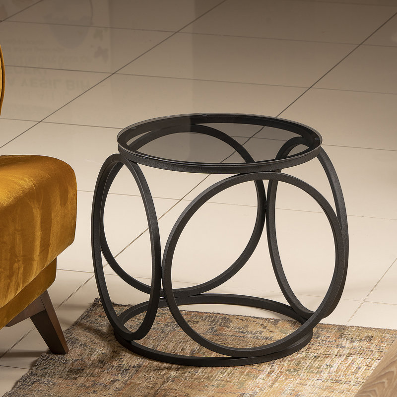 Montauk Glass Top Stainless Steel Frame Side Table, Black
