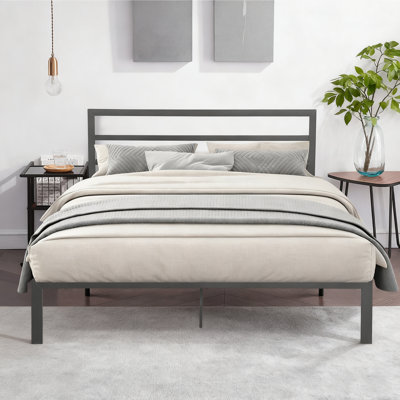 Grand lit en métal avec tête et cadre gris anthracite