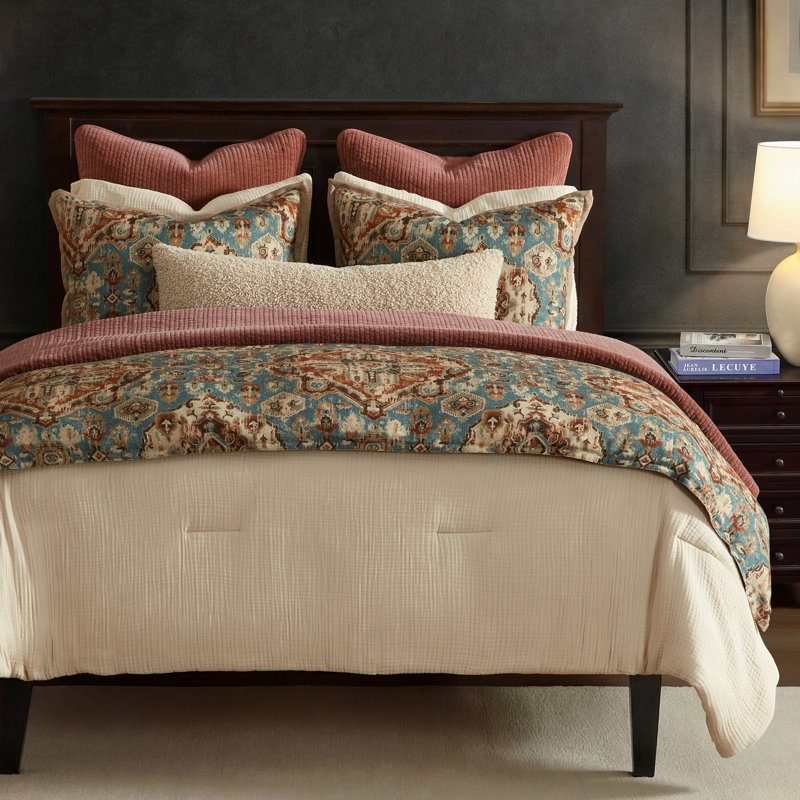 Ensemble de housse de couette Carmen Taupe, Housse de couette très grand et 2 très grandes t, Sarcelle