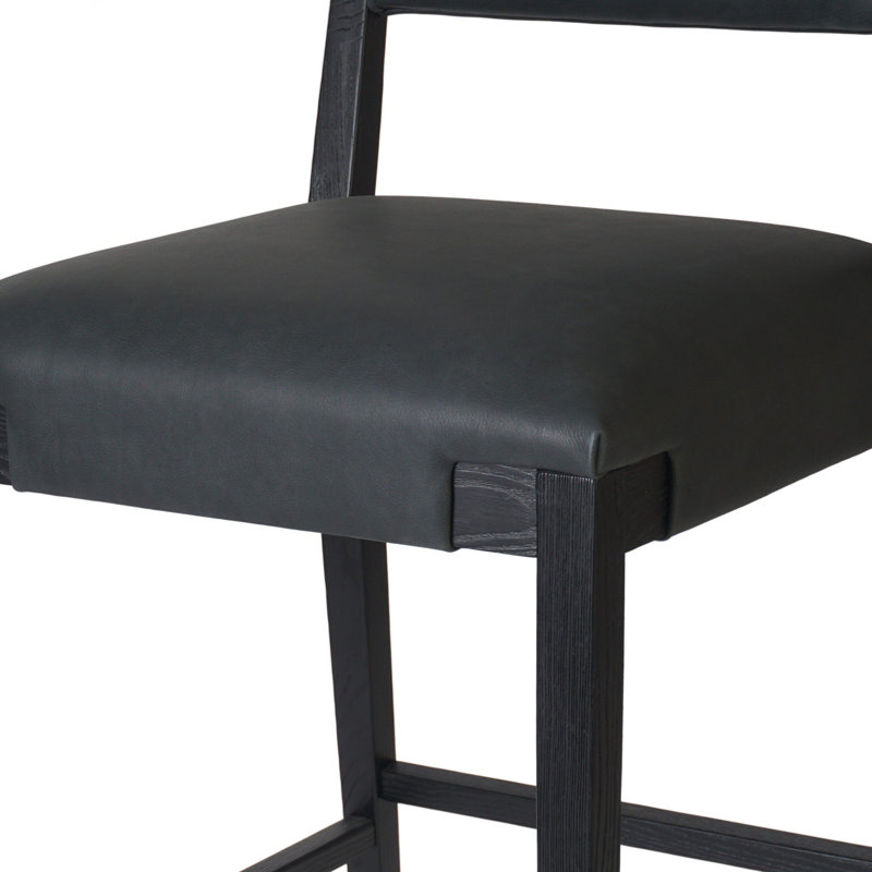 Tabouret Bilbrey, Noir, Cuir véritable noir, Tabouret de comptoir (siège d'une hauteur de 27,7