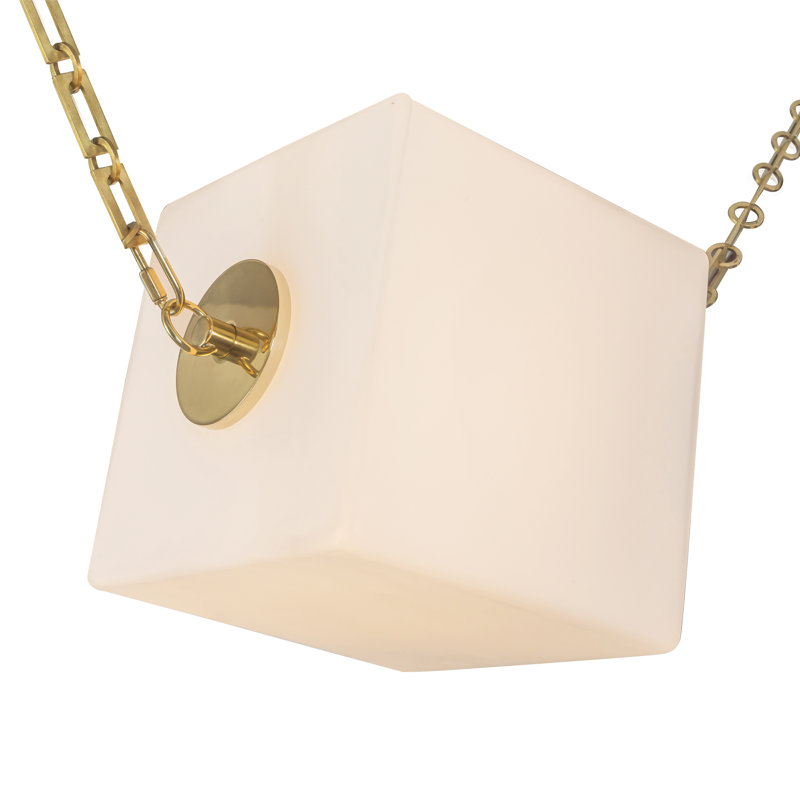 Mineral 5-Light Brass dimmable LED Chandelier, Opal Glass, Brass