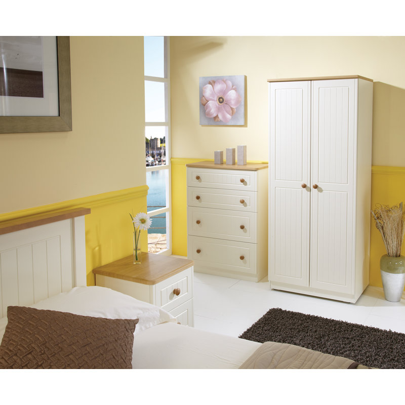Fully Assembled Saxena 4 Drawer 76.5Cm W Chest, Cream with Oak Finishing