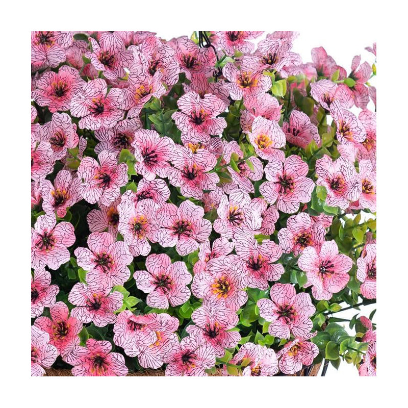 Artificial Faux Hanging Plants Flowers Basket for Summer Outdoor Outside Decoration, Pink