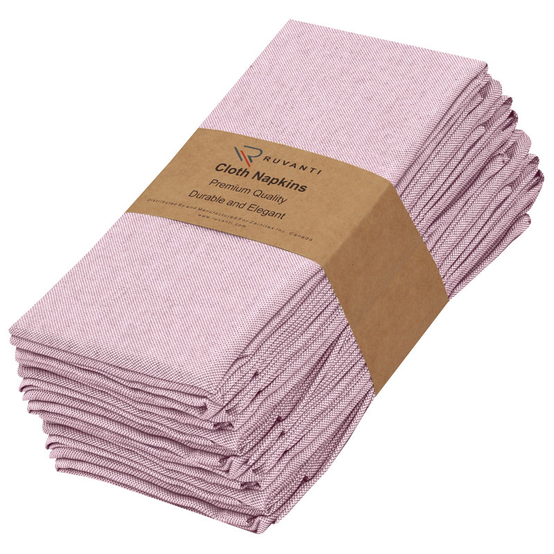 Poly Cotton Square Cloth Napkins Chambray Fabric, Mauve