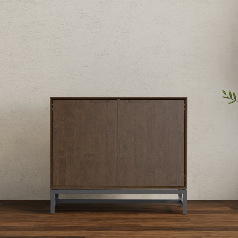 Walnut Brown Solid Wood and Metal 2-Door Sideboard Buffet