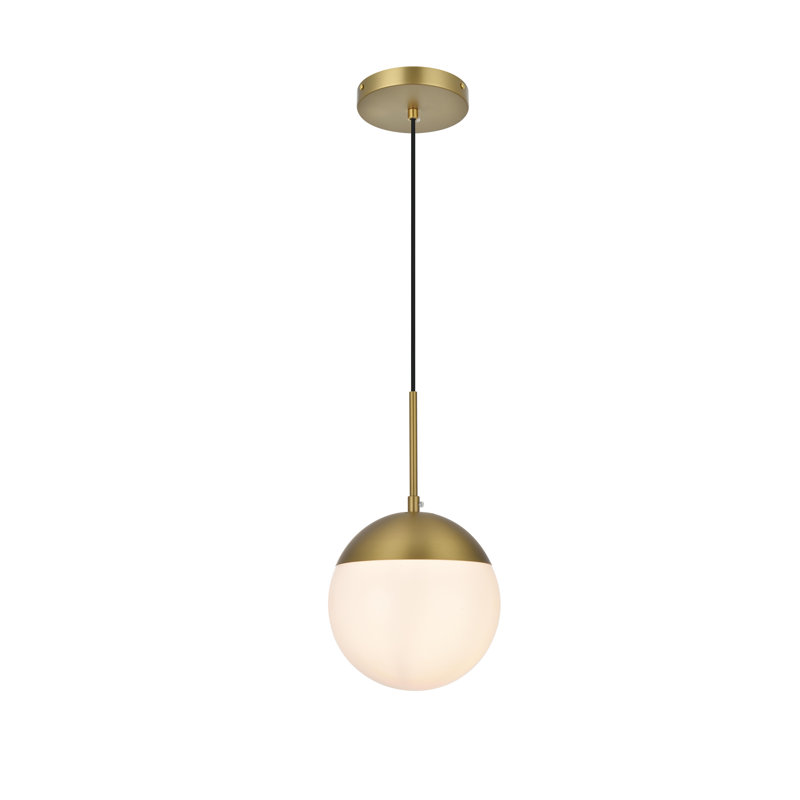 Luminaire suspendu simple à intensité variable 1 lumière Yearby Yearby, H 63 po x l 8 po x P 8 po, Blanc givré, Doré